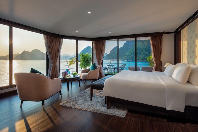 FULL package - 3D2N on 5<em> Luxury Cruise explore Lan Ha Bay and Halong Bay – Key points at a glance’ /></p>
<ul>
<li><strong>A small 15-person cruise:</strong> You get a more personal setup than on a large ship, with fewer people sharing activities and common areas.</li>
<li><strong>Private-balcony cabins:</strong> Your room is described as large and luxurious, giving you a quiet place to watch the bay.</li>
<li><strong>Two bay areas in one trip:</strong> The route combines the better-known Halong Bay with Lan Ha Bay’s caves, beaches, villages, and island scenery.</li>
<li><strong>Cat Ba beyond the shoreline:</strong> Day three includes Trung Trang Cave and a visit to Cat Ba Island, with Cat Ba National Park listed among the route highlights.</li>
<li><strong>A full onboard program:</strong> Meals, kayaking, swimming, cooking class, sunset activities, and Tai Chi are included.</li>
<li><strong>A $620 package:</strong> The price has strong value if you want transport, accommodation, meals, activities, and a three-night cruise handled together.</li>
</ul>
<h2 id="why-three-nights-changes-the-halong-bay-experience">Why three nights changes the Halong Bay experience</h2>
<p><img width="669" height="446" decoding="async" src=
