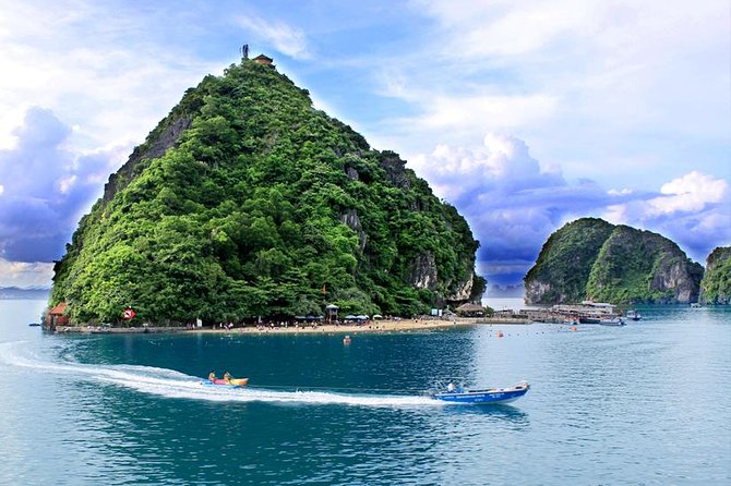 Halong 6 hours Boat tour with Cave, Kayak, lunch, transfer high-way from Hanoi - Ti Top Island: swim or climb