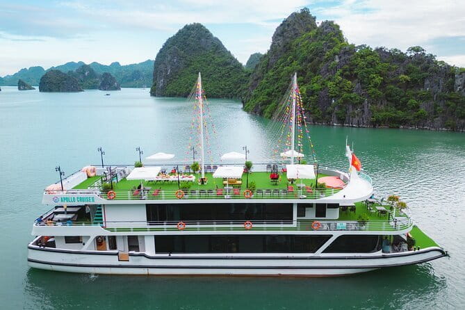 Halong Apollo 5<em> Cruise with Jacuzzi Day Trip And Buffet Lunch – Key points to know before booking’ /></p>
<ul>
<li><strong>Six hours on the water:</strong> The cruise gives you a full route through Halong Bay rather than a short harbor ride.</li>
<li><strong>Classic Halong Bay stops:</strong> You visit Luon Cave, Sung Sot Cave, and Ti Top Island in one day.</li>
<li><strong>New 2024 5-star boat:</strong> The vessel includes a jacuzzi and onboard buffet dining.</li>
<li><strong>Small group limit:</strong> The tour accepts no more than 19 people, which should make transfers and shore visits easier to manage.</li>
<li><strong>Guide quality matters:</strong> Tommy is praised for fluent English, humor, helpful instructions, and checking on individual passengers.</li>
<li><strong>Good value at $60:</strong> Transport, entrance fees, lunch, guide, and the cruise are included, but drinks at lunch cost extra.</li>
</ul>
<h2 id="why-this-day-cruise-works-for-a-tight-hanoi-schedule">Why this day cruise works for a tight Hanoi schedule</h2>
<p><img width="669" height="446" decoding="async" src=