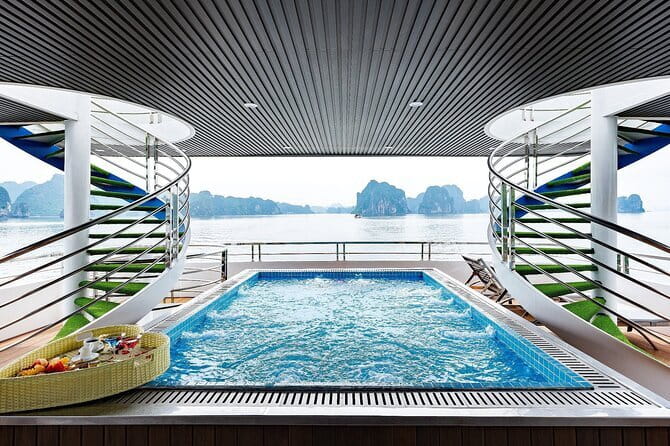 Halong Bay Day Tour Luxury Cruise With Jacuzzi and Buffet Lunch - Sunset party, fruit, and cake at about 5:00pm