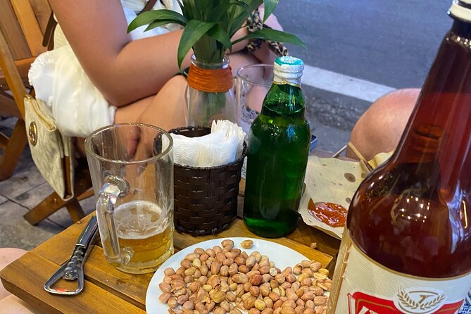 Hanoi Local Fresh Beer and Culinary Tour with Train Street Visit - Fresh beer with roasted peanuts