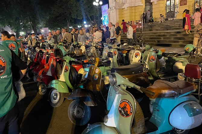 Hanoi Vespa After Dark Street Food Tour -Hidden Gem-Train Street - Ba Dinh Square and the city lakes
