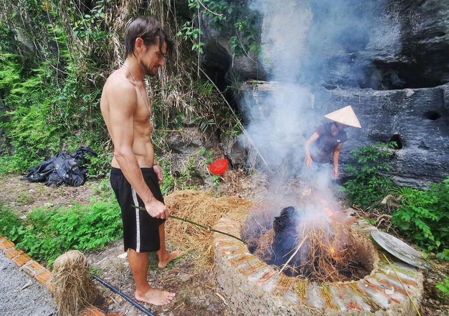 Ninh Binh cooking class at Buffalo Cave - Buffalo Cave, ducks, fishing, and the waterfall