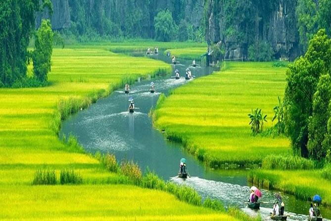 Ninh Binh Full-Day Tour Hoa Lu Tam Coc Cycling, Boat,Buffet Lunch - Rowing through the three Tam Coc caves