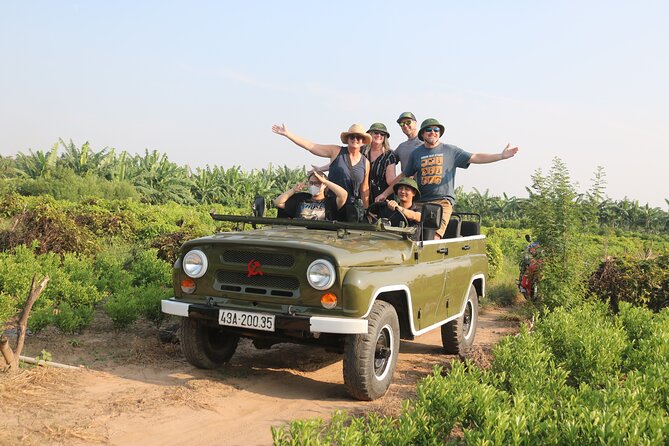 Red River Delta Countryside+ Rural Villages, rice Paddies fields - Leaving Hanoi by open-air army jeep