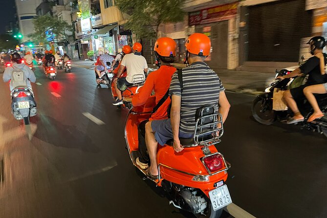 Vespa Female Ao Dai riders Night Street Food + See Train Street - Back streets and the Train Street finale